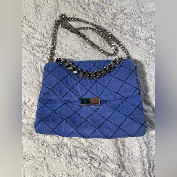 STELLA MCCARTNEY Blue Denim Color BECKETT Chain Shoulder Bag in faux Suede - Picture 2 of 13